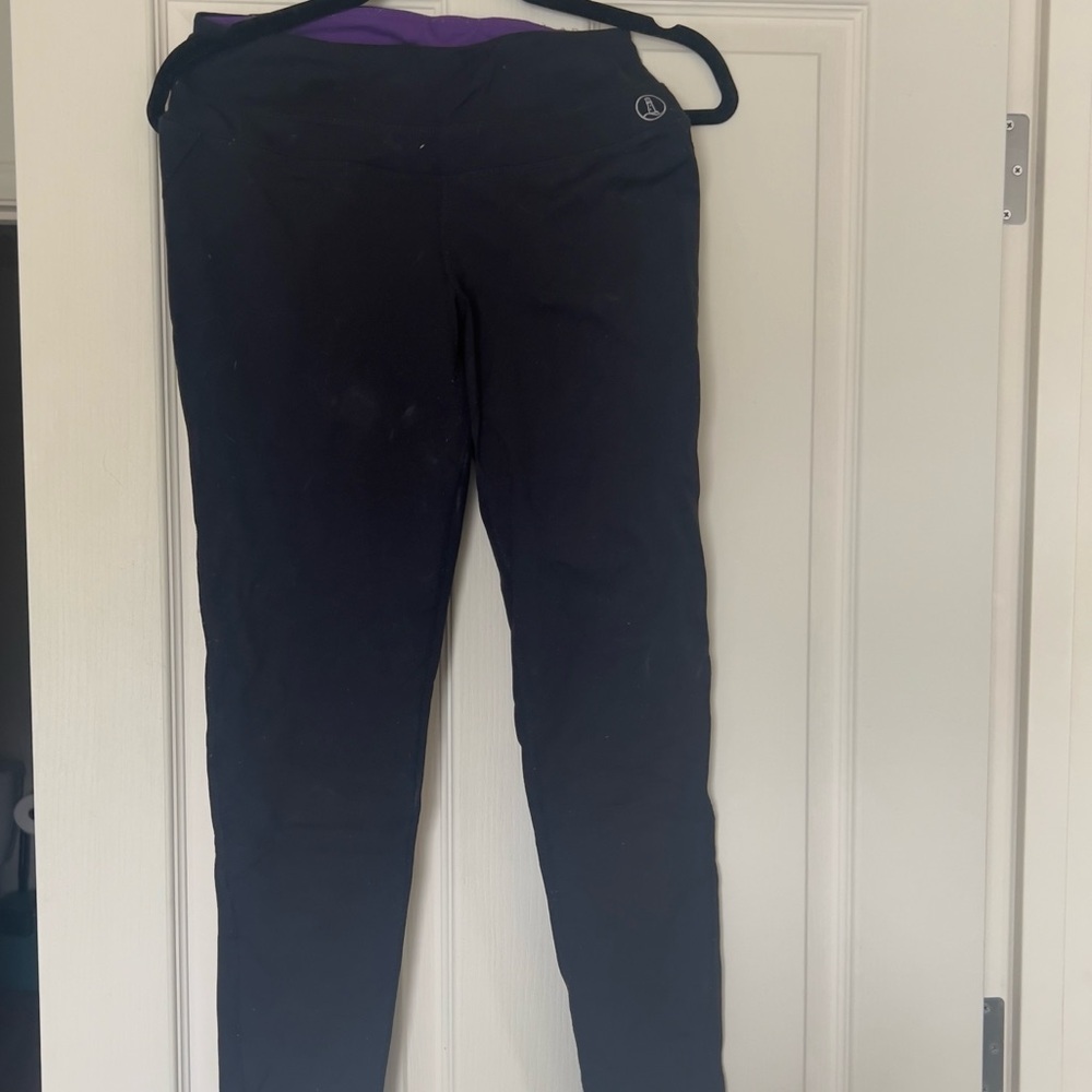 Black Leggings with Purple Waistband